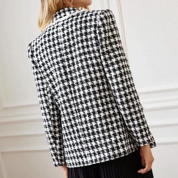 Houndstooth double breasted tweed blazer - Picture 4 of 7